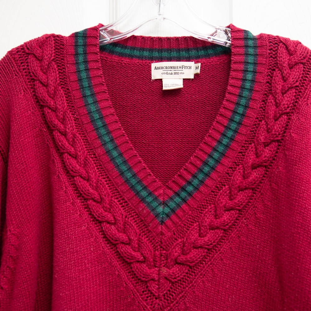 VTG Abercrombie & Fitch Cable Knit Sweater Red Sz M Y2K 90s Ive League Academia